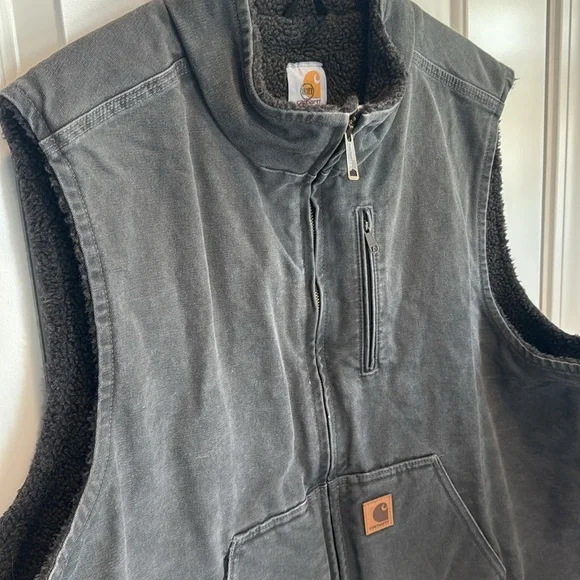 Carhartt Men's Washed Duck Sherpa-Lined Mock-Neck Vest size 2XL - Picture 3 of 11